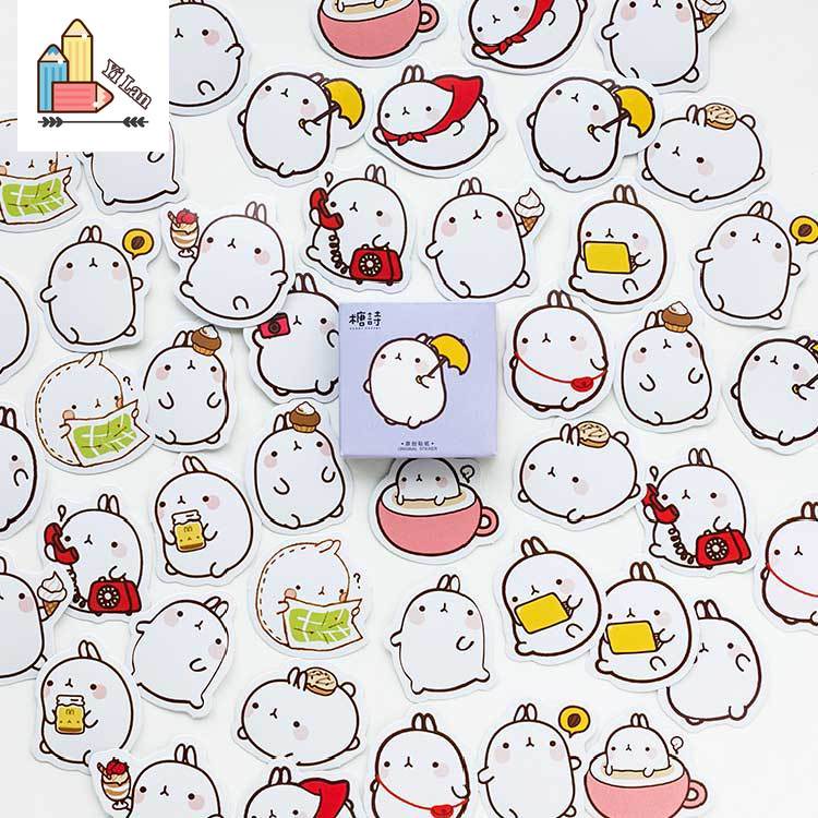 Set 46 Miếng Dán Hình Thỏ Trang Trí Sổ Tay/Nhật Ký DIY