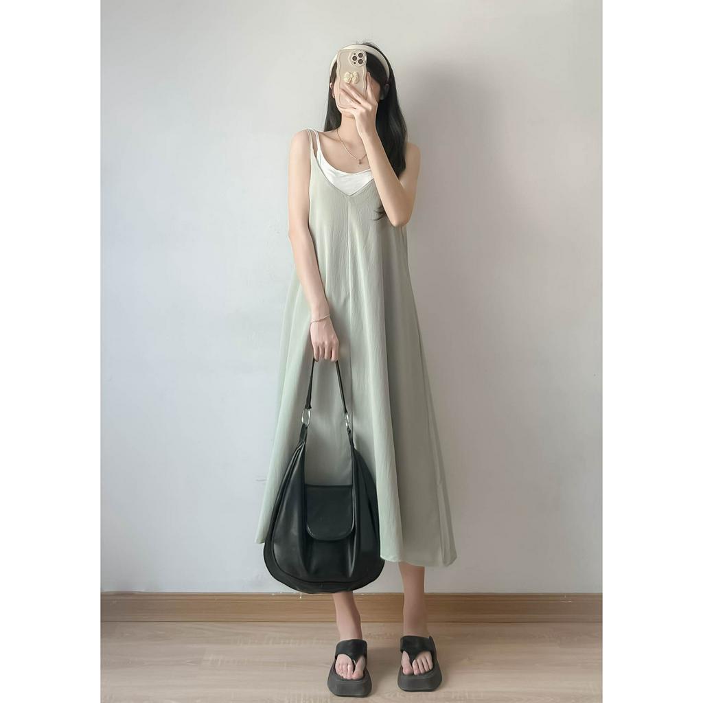 Đầm dài 2 dây dáng xoè vintage EMIX, váy 2s maxi phong cách basic, quyến rũ, cổ tim, FREESIZE dưới 57kg chất đũi 8907
