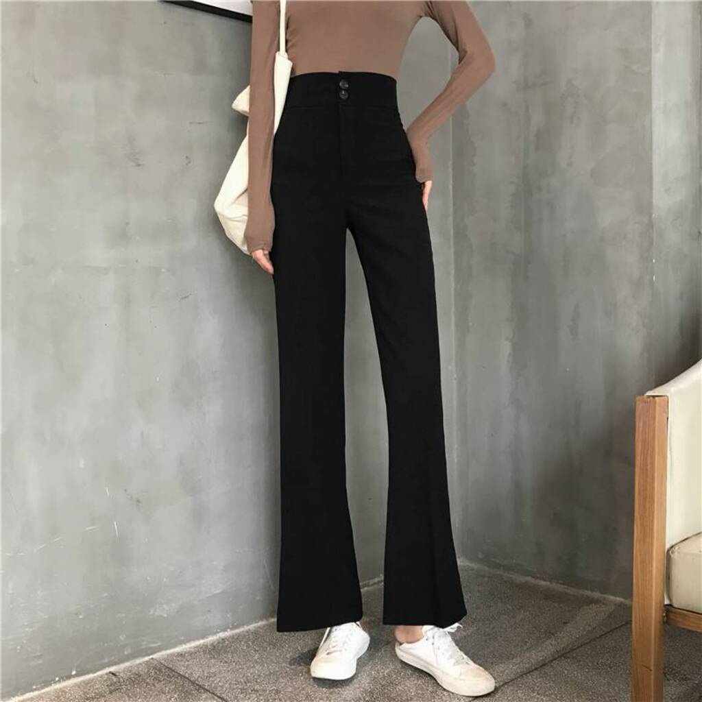 Quần ống loe nữ dáng dài lưng cạp cao, Quần tây nữ vải tuyết mưa ống vẩy form chuẩn nhiều màu đen trắng nâu be GE896