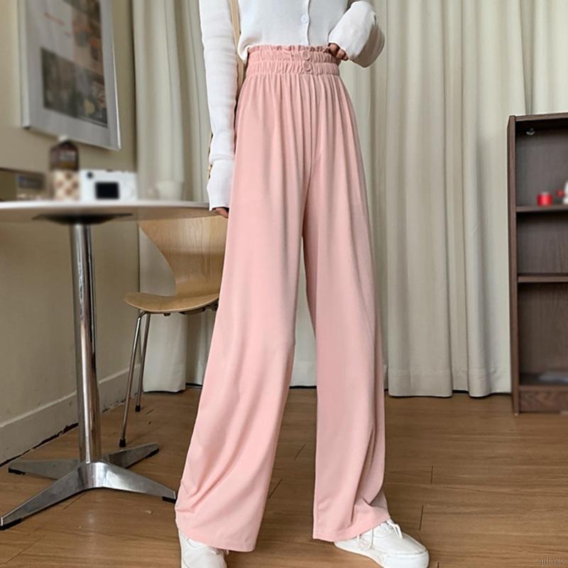 Quần ống rộng eo cao màu trơn thời trang retro Hàn Quốc cá tính