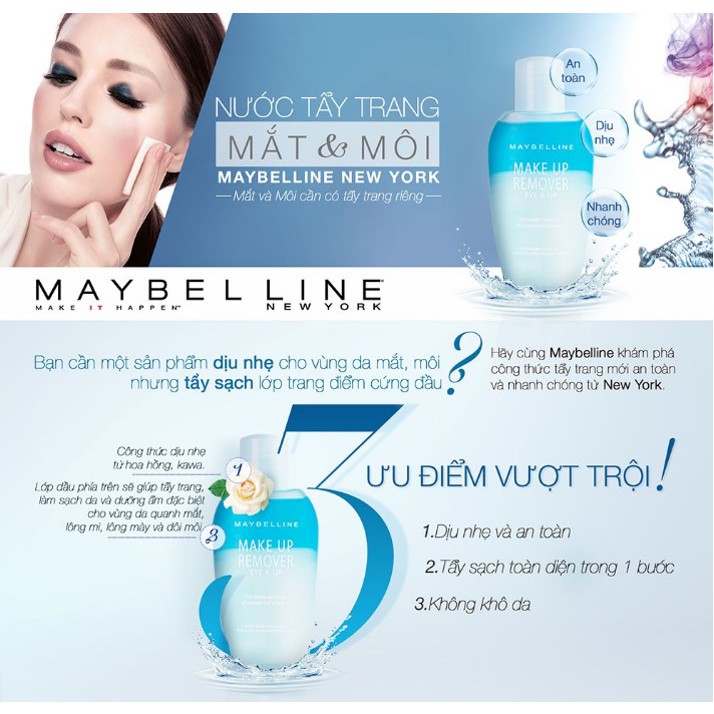 Nước Tẩy Trang Mắt và Môi Maybelline New York Eye &amp; Lip Makeup Remover 40ml