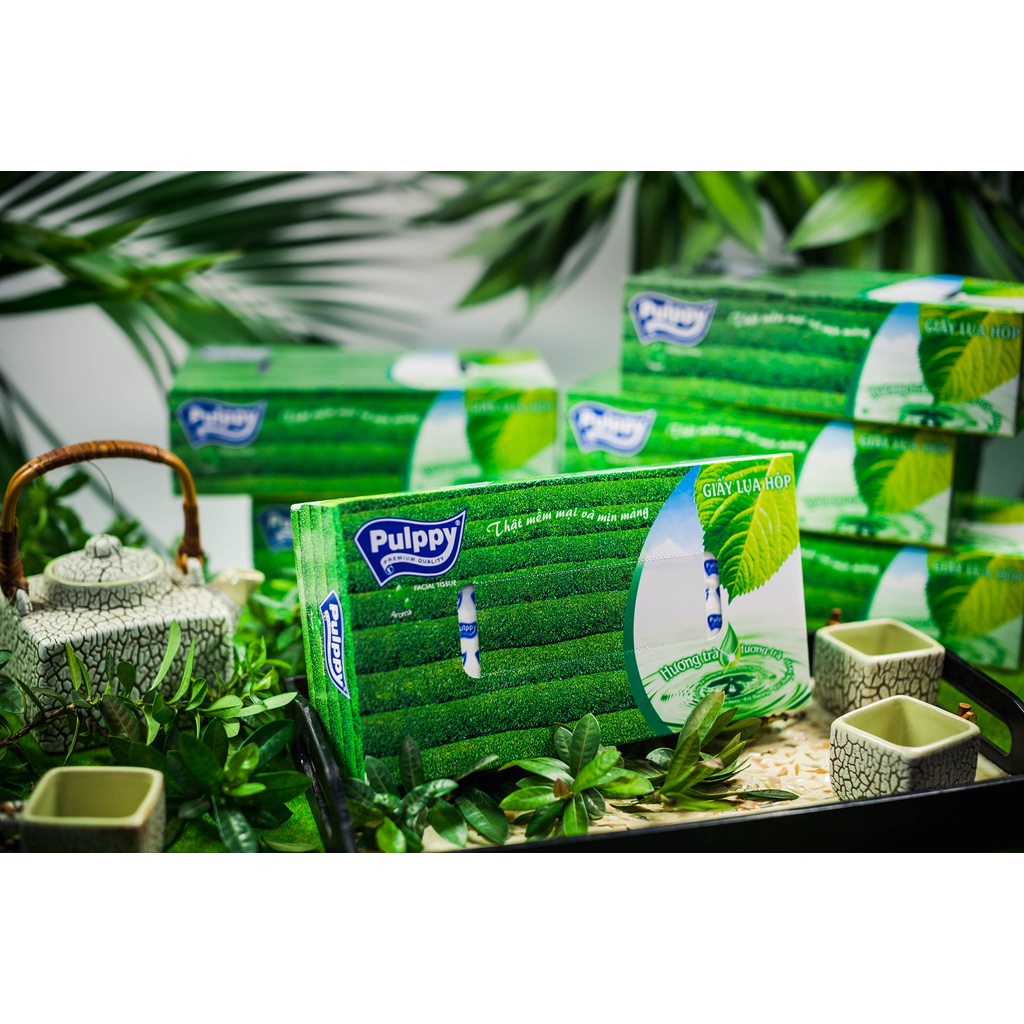 Hộp Giấy Lụa Pulppy Hương Trà Xanh 100 Tờ Giấy 2 Lớp 🍀 Kho Giấy Thiên Thanh 🍀