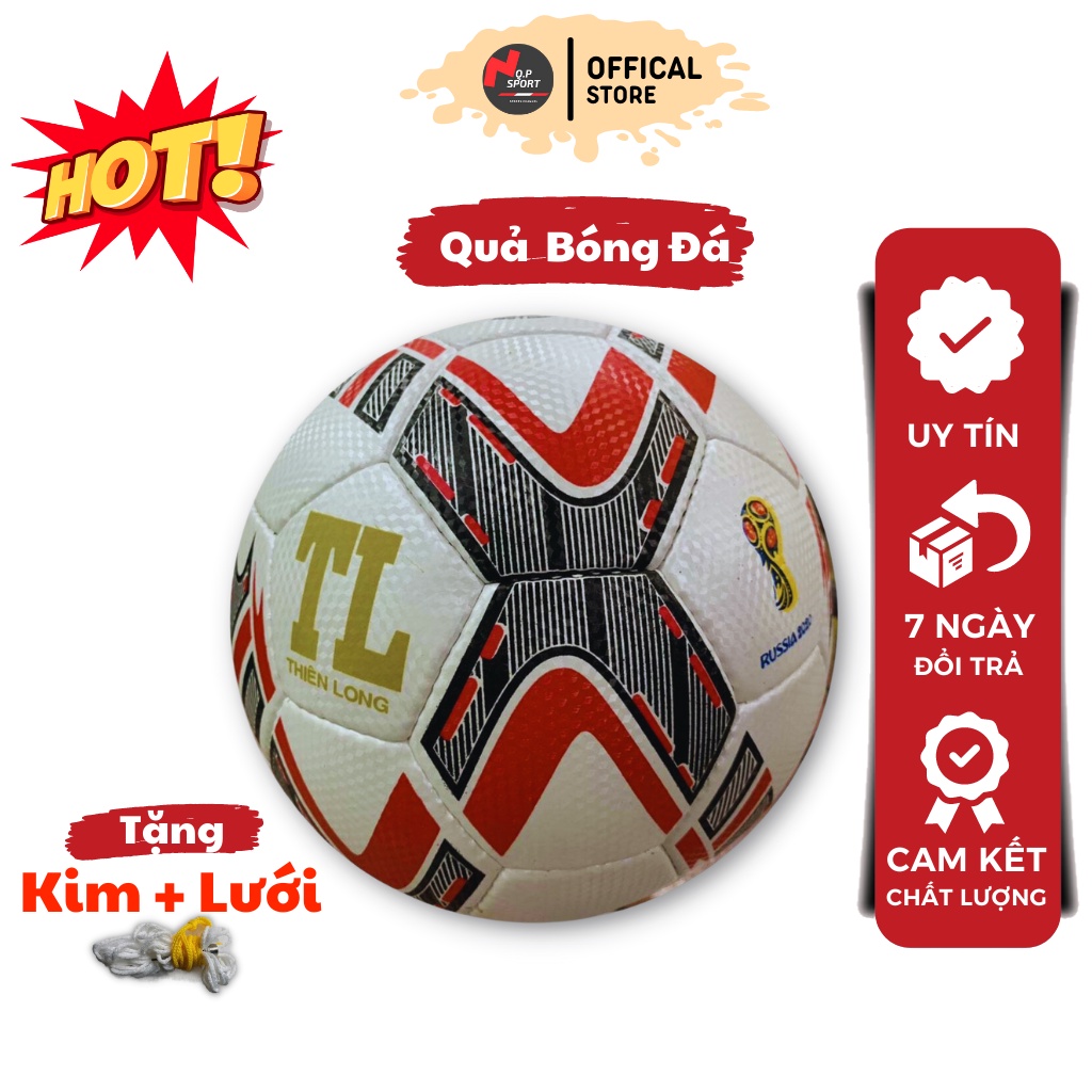 Quả Bóng Đá Thiên Long Khâu Tay Size 4, Size 5 Chất Liệu Da Cao Cấp_Tặng Kèm Kim + Lưới