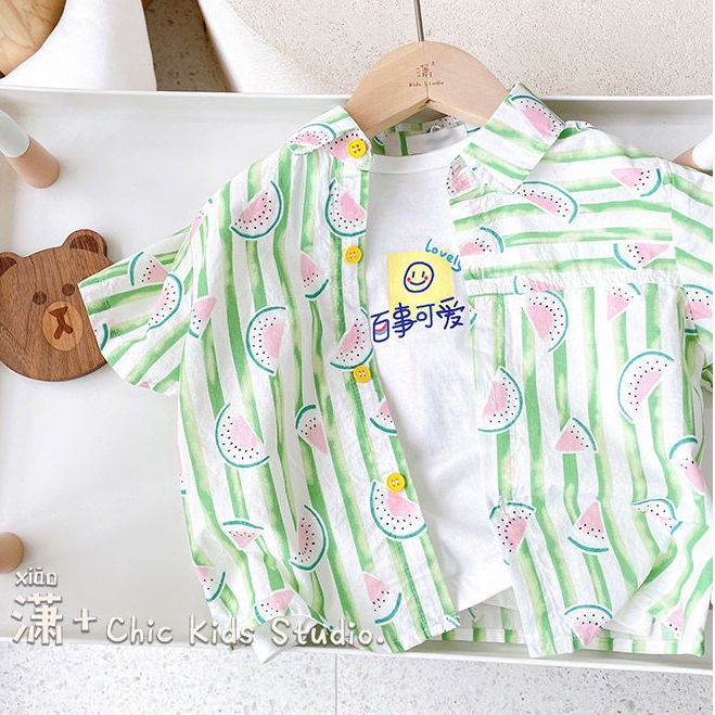 [Babycat] Hàng Có Sẵn Áo Sơ Mi Tay Ngắn In Hình Dưa Hấu Phong Cách Hàn Nhật Thời Trang Mùa Hè Tươi Mới Dành Cho Bé Trai