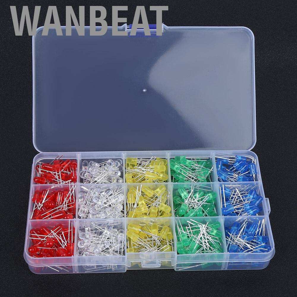 Wanbeat 500Pcs LED Light Diode Anti-Corrosion Plastic 5mm Blue/Green/Yellow/White/Red