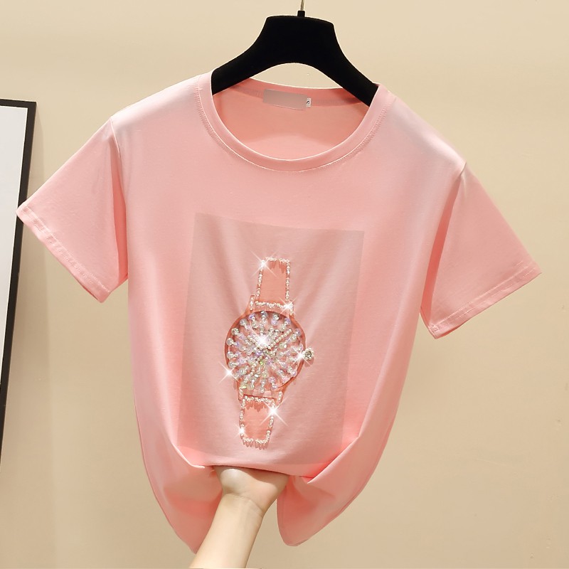 Candy color women's short sleeve T-shirt 2021 summer new heavy craft cotton half sleeve top fashion