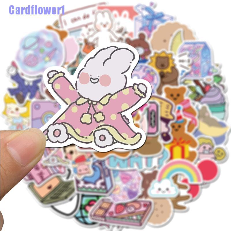 Set 50 miếng dán trang trí laptop hình gấu phong cách Hàn Quốc dễ thương