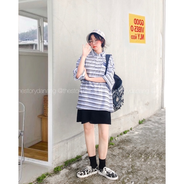 [STORY MADE] [STR] Áo polo sọc ngang, logo thêu A2145