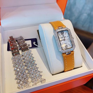 Set Đồng Hồ Nữ Royal Crown 6316 - Dây gắn đá + Dây Da - 20 x 30mm