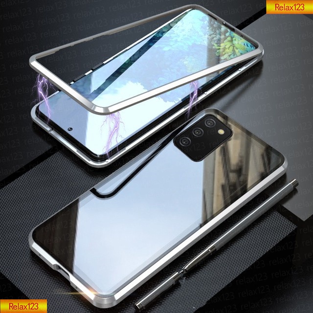 Vỏ cho Samsung Galaxy A03S A02S A03 A02 S 4G 5G Ốp lưng điện thoại đôi Kính từ tính Nắp kim loại bảo vệ toàn diện Vỏ chống va đập Vỏ cứng mặt trước và mặt sau