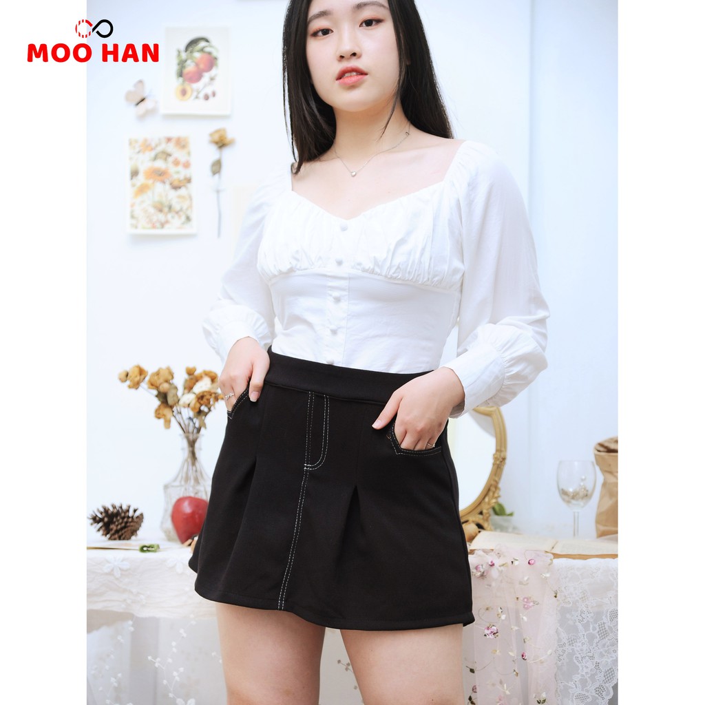 BIGSIZE MOOHAN, CHÂN VÁY BIGSIZE VIỀN CHỈ TRẮNG CÓ LÓT QUẦN