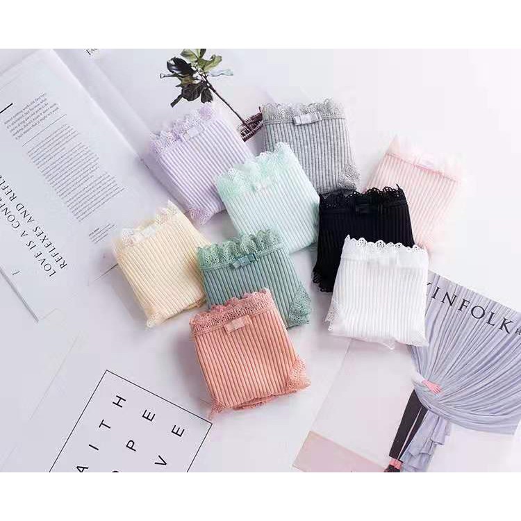 Quần lót nữ cotton gân tăm nơ vuông viền ren thun lạnh dễ thương sexxy gợi cảm