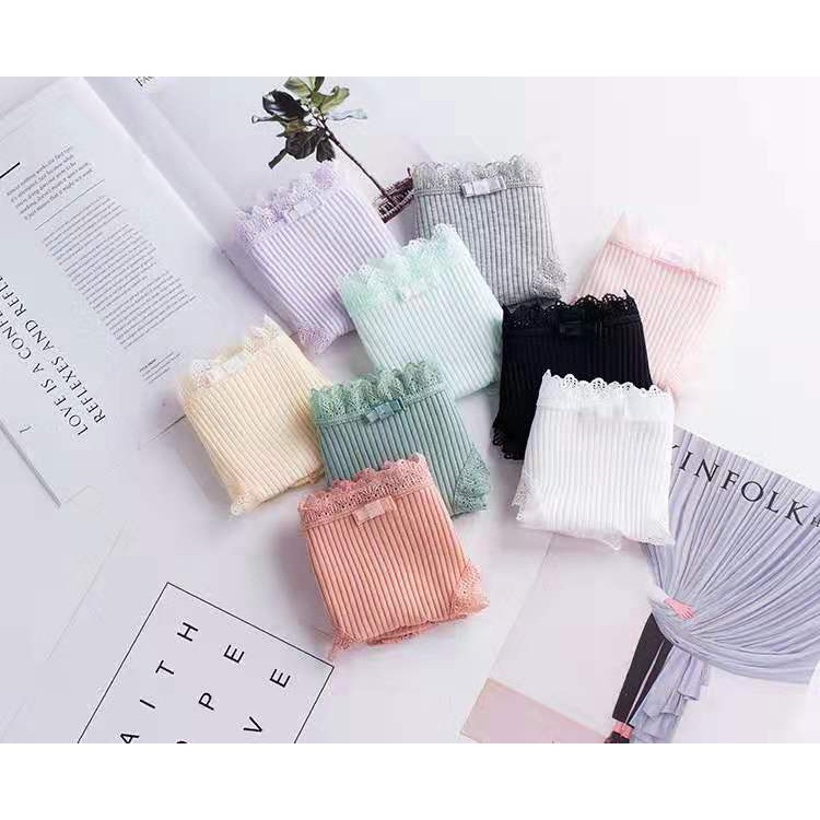 Quần lót nữ cotton gân tăm nơ vuông viền ren thun lạnh dễ thương sexxy gợi cảm (8 màu) | BigBuy360 - bigbuy360.vn