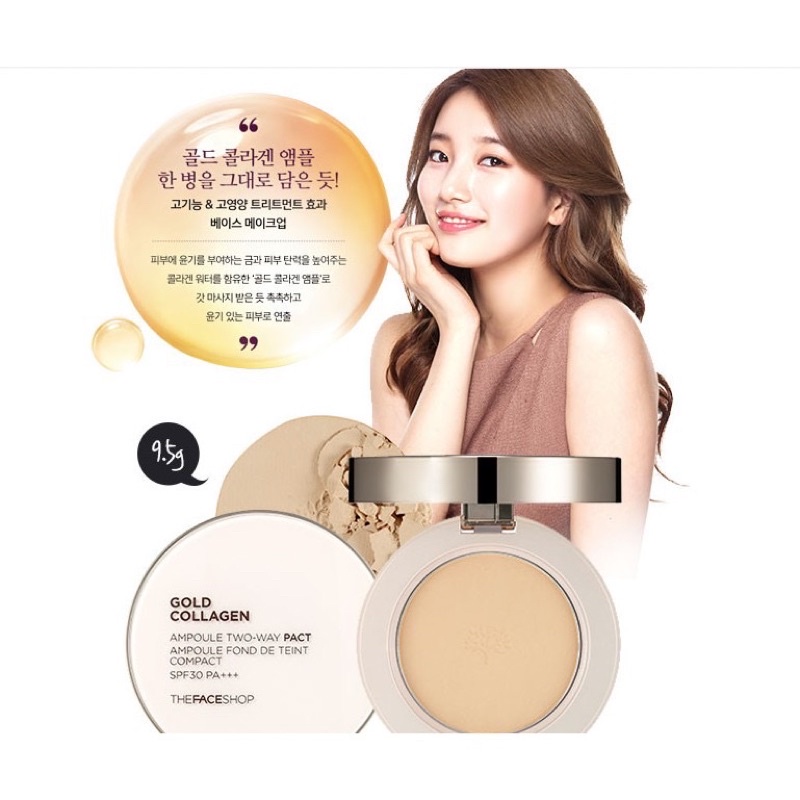 Phấn Phủ The Face Shop Gold Collagen Ampoule Two-way Pact SPF40 PA++