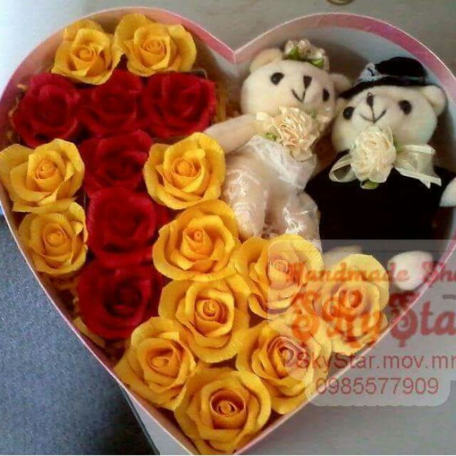 Hộp hoa gấu bông theo tên