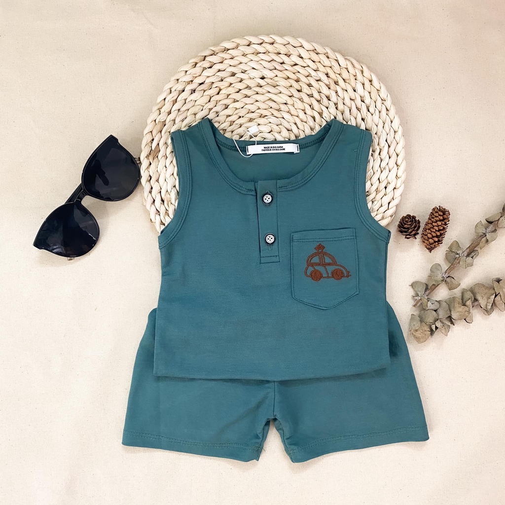 Bộ ba lỗ sát nách bé trai KANGMIN-KIDS, Áo thun cho bé trai in hình ô tô chất thun cotton cho bé từ 6-28kg