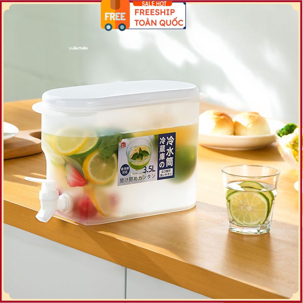 PVN31403 Bình đựng nước /chanh/detox có vòi cao cấp 3.5L để trong tủ lạnh uống siêu mát T2 .