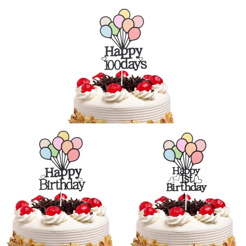 Bong Bóng Trang Trí Bánh Kem Chữ Happy Birthday 100 Ngày / 1 Tuổi Nhiều Màu Sắc