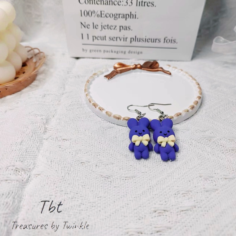Bông tai mặt dây chuyền bông tai bạc gấu thỏ thời trang dễ thương tính khí bình dân Trang sức xanh Klein (Tbt)