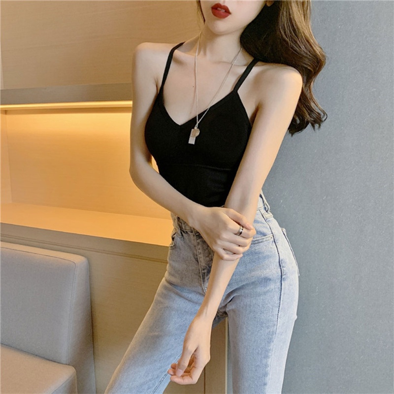Áo Tank Top Ôm Dáng Không Đường May Có Mút Nâng Ngực Phối Dây Chéo Lưng Gợi Cảm Cho Nữ