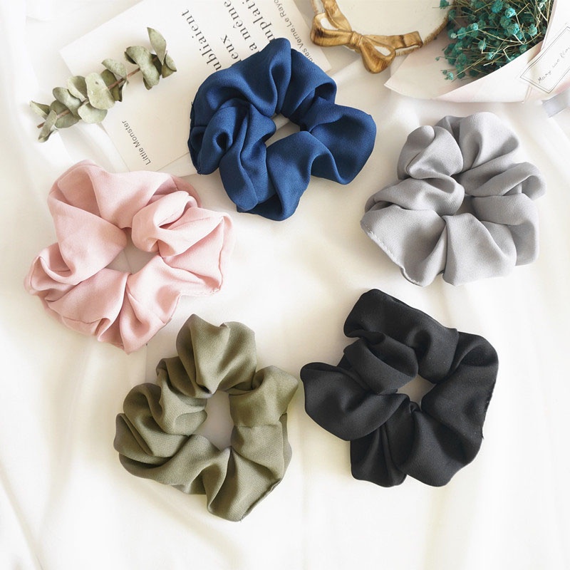 Dây buộc tóc satin co giãn tốt màu trơn đơn giản thời trang dành cho nữ
