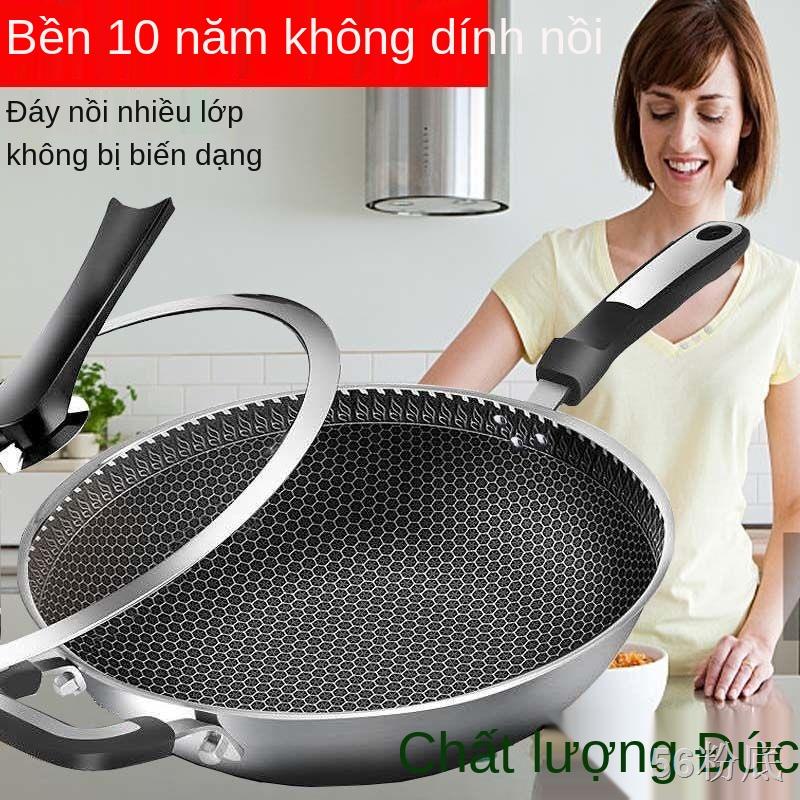 AChảo chống dính wok wok của Đức Chảo inox 304 không tráng phủ và ít bếp từ bếp gas chảo