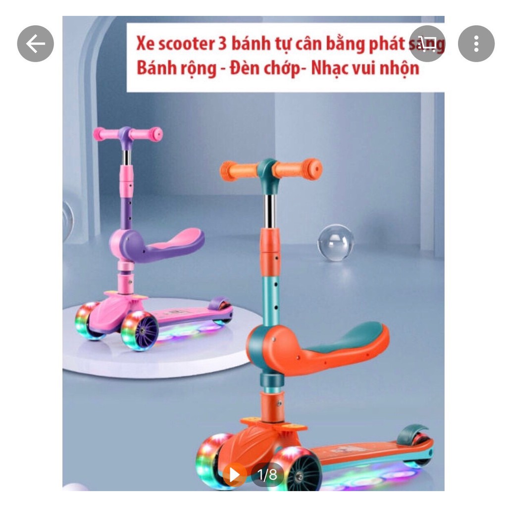 Xe Scooter, Xe Trượt Cho Bé Bánh Có Đèn ,Có Nhạc, có ghế 3 in 1 Chịu Lực 90KG