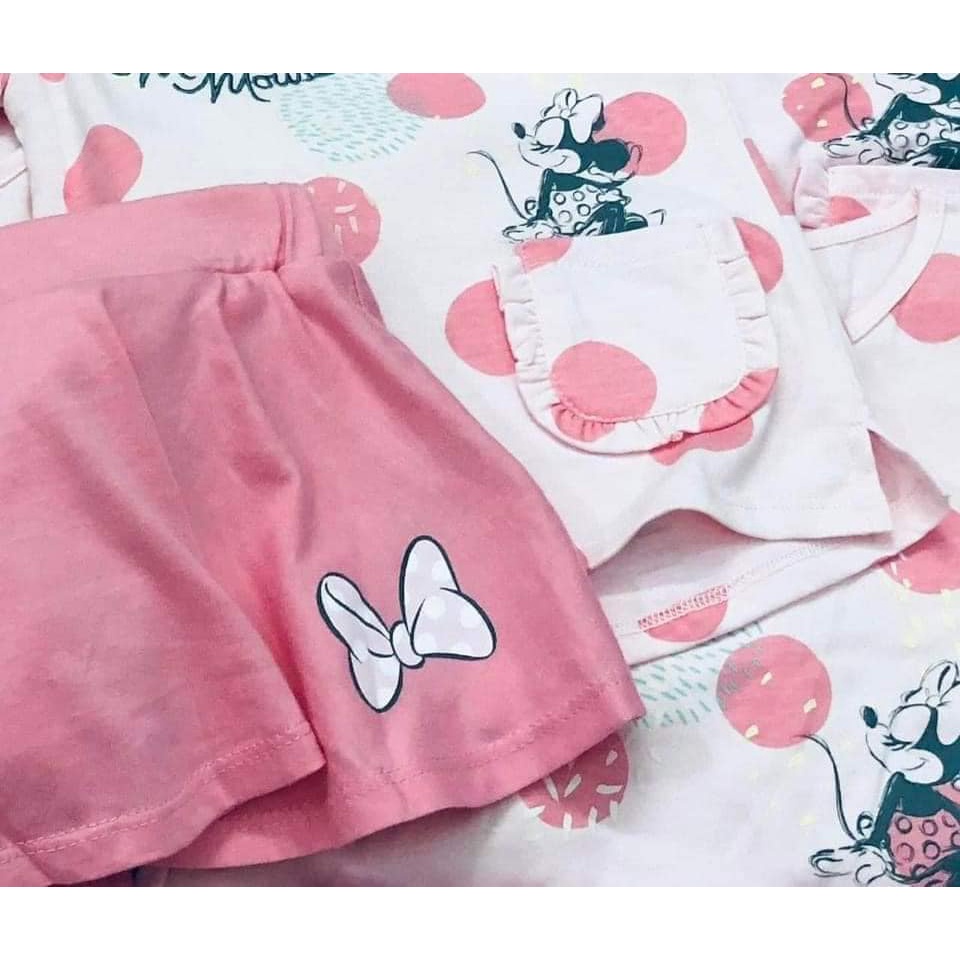 (Hàng Việt Nam mới về) Set bộ MICKEY chấm bi hồng + chân váy bé gái. Sét váy bé gái (MB.V008)