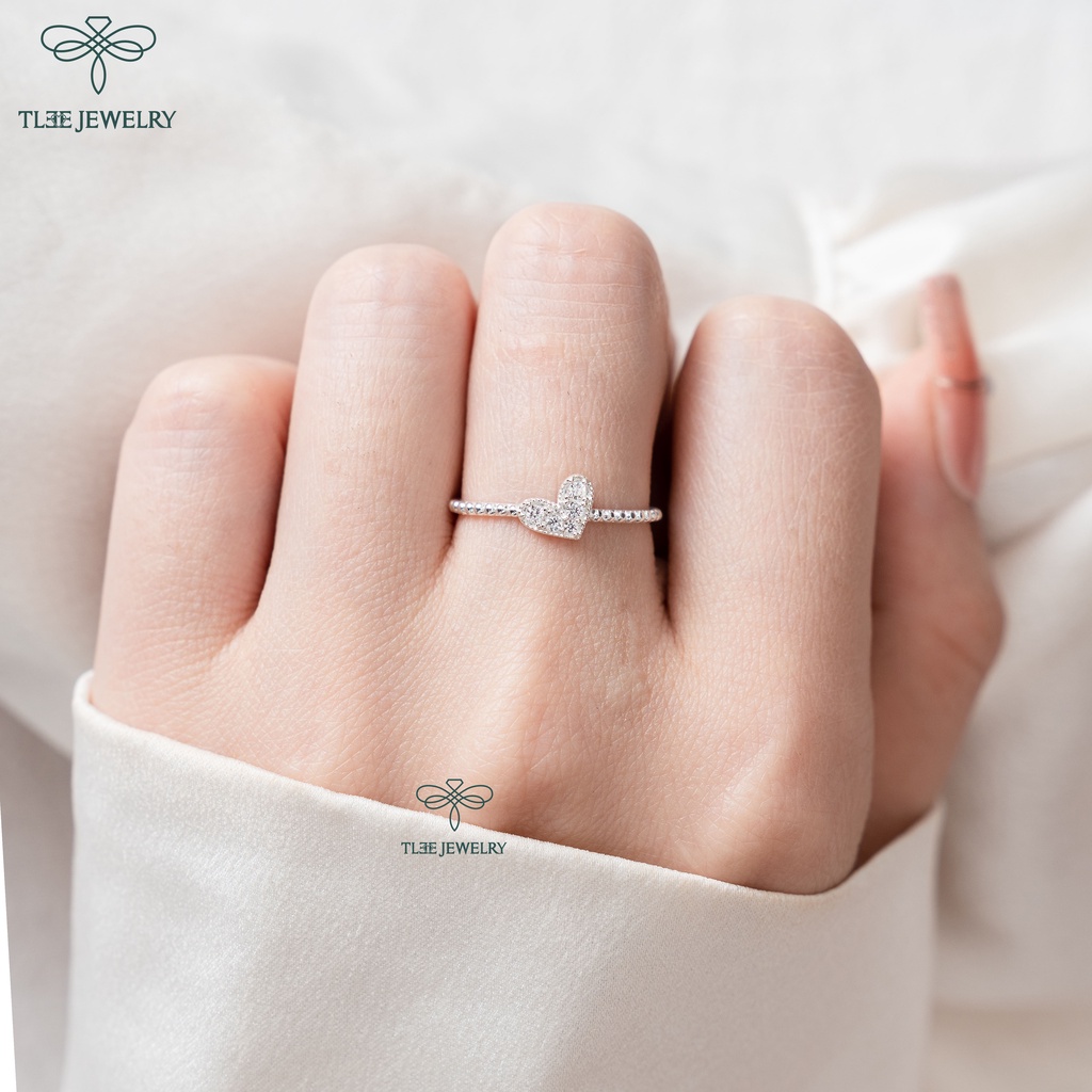 Nhẫn bạc nữ TLEE tim chéo nạm đá cao cấp TleeJewelry A0185