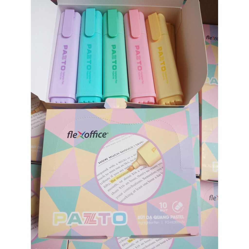 Combo 5 Bút dạ quang màu Pastel Thiên Long Flexoffice Pazto FO-HL009/VN - Bút rửa được - Không để lại vết khi Photocopy