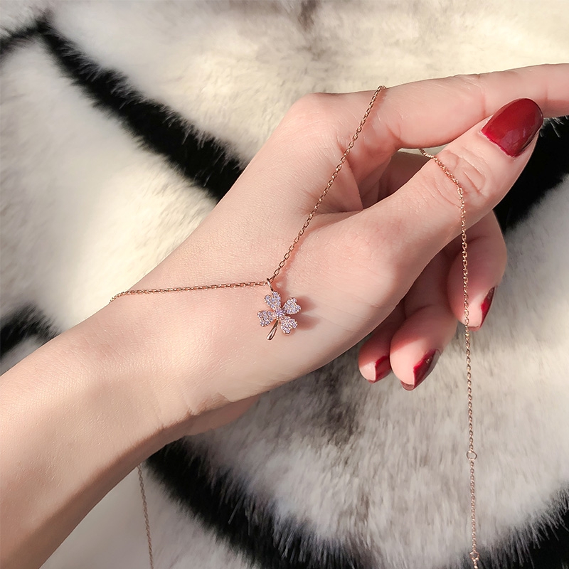 Vòng cổ cỏ ba lá bạc 925 với tinh thể