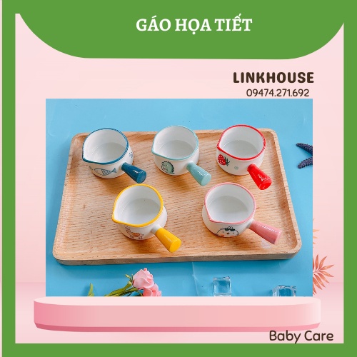 Bát Ăn Dặm, Bát Gốm Sứ Gáo Họa Tiết Có Quai