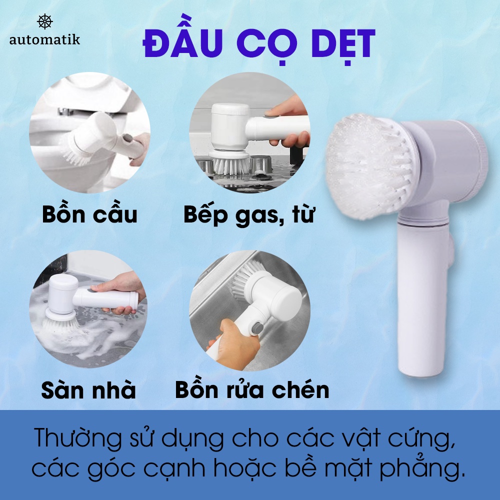 Máy Cọ Rửa Cầm Tay Đa Năng Sạc Điện 3 Đầu Thay Thế, Chổi Cọ Nhà Vệ Sinh, Nhà Tắm, Nhà Bếp - Automatik