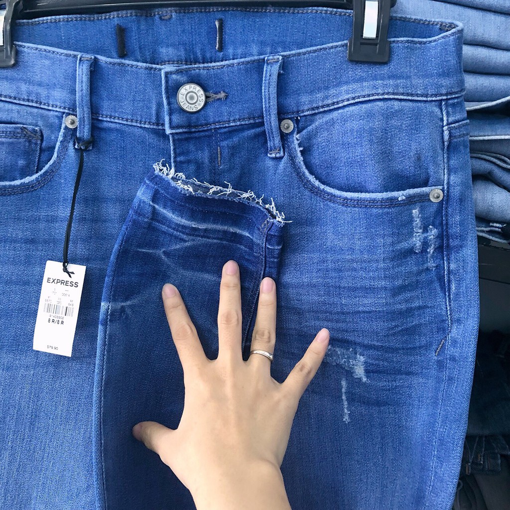 Quần Jeans EXPRESS Cắt Nhãn Dài Ống Ôm Tua Rua Co Giãn - 2243