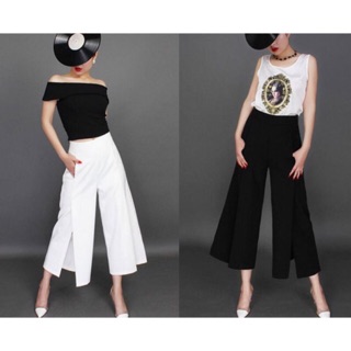 Quần culottes ống rộng xẻ tà cao