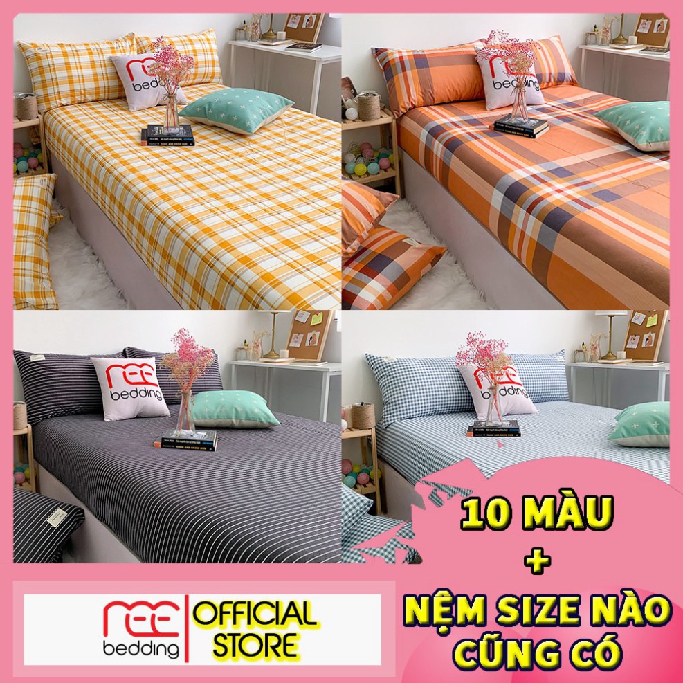 Bộ ga giường và vỏ gối cotton tc REE Bedding CTC44 sọc caro đủ size nệm 1m2, 1m4, 1m6, 1m8, 2m cực đẹp