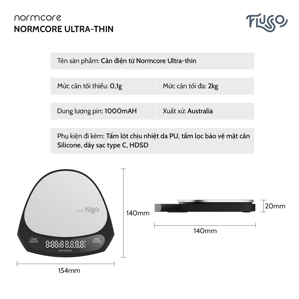 Cân Điện Tử Pha Chế Cà Phê NORMCORE Ultra Thin (Bảo Hành Chính Hãng 12 Tháng)