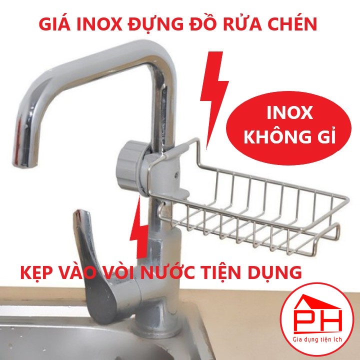 Giá kẹp vòi nước inox 304 đựng đồ rửa chén bát tiện dụng khay đựng xà bông gắn vòi nước đa năng - Gia dụng Phước Hòa