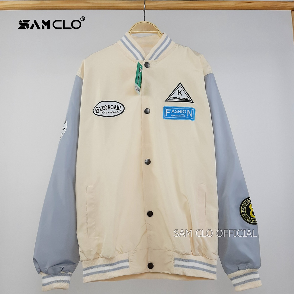 ÁO KHOÁC DÙ nam nữ 2 lớp SAM CLO - Áo khoác gió BOMBER có nút form rộng unisex mặc cặp - couple THÊU LOGO K-FASHION
