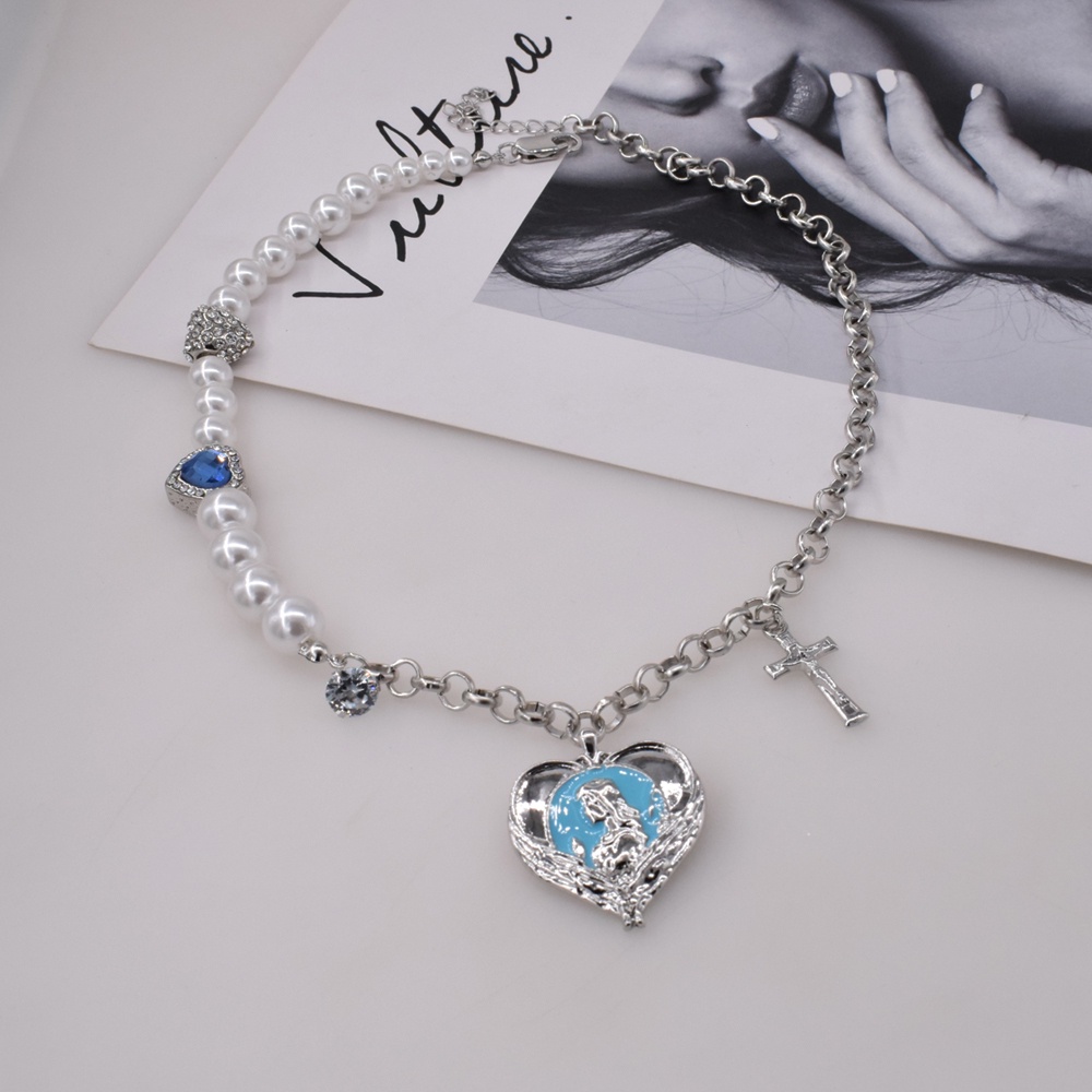 Vòng cổ Kim Loại Hình Chữ Thập Đính Ngọc Trai Giả Thời Trang