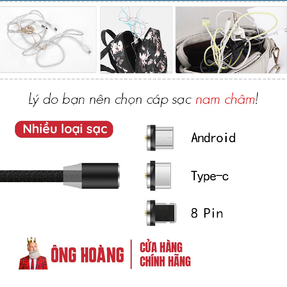 Dây sạc nam châm, cho mọi dòng điện thoại. chống đứt, bọc dù