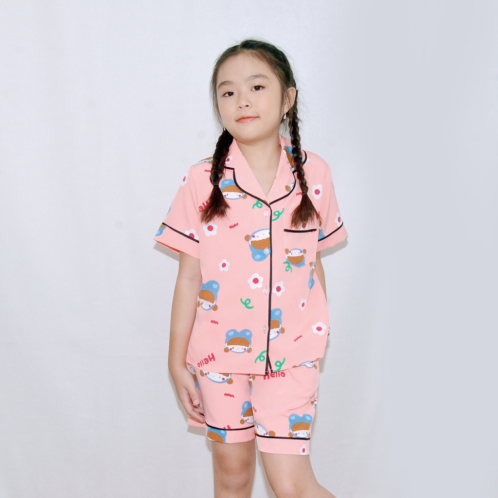 Bộ đồ ngủ pijama bé gái MÀU HỒNG HELLO  - Vải lụa mềm mại,nhẹ nhàng, mang lại cho bé cảm giác cực  thoải mái