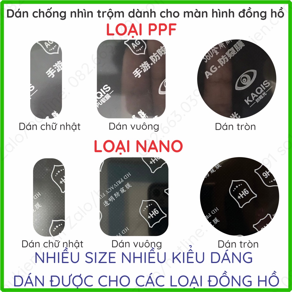 Dán chống nhìn trộm dành cho màn hình đồng hồ loại nano chống bể và ppf chống trầy