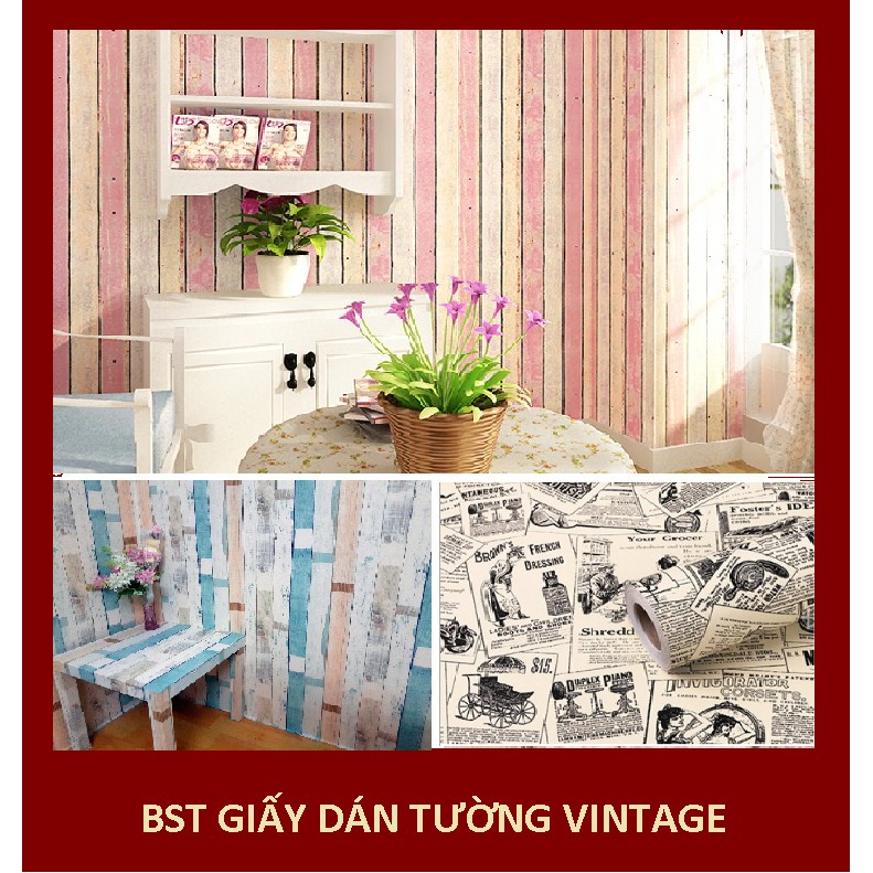 Giấy dán tường ⚡ 𝐅𝐑𝐄𝐄𝐒𝐇𝐈𝐏⚡ Giấy dán tường Vintage giả báo trang trí phòng độc lạ khổ 45cm*10m trang trí phòng ngủ, cafe