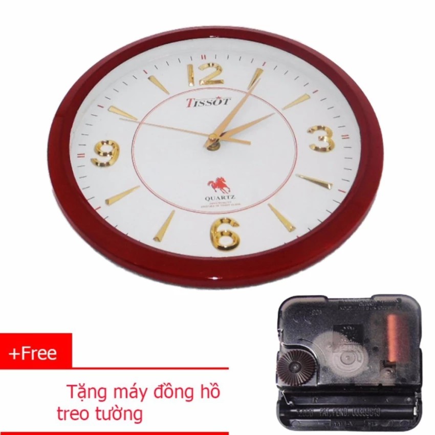 Đồng Hồ Treo Tường Tròn TISSOT (S8)  30cm (đỏ đô) + Tặng Máy đồng hồ treo tường