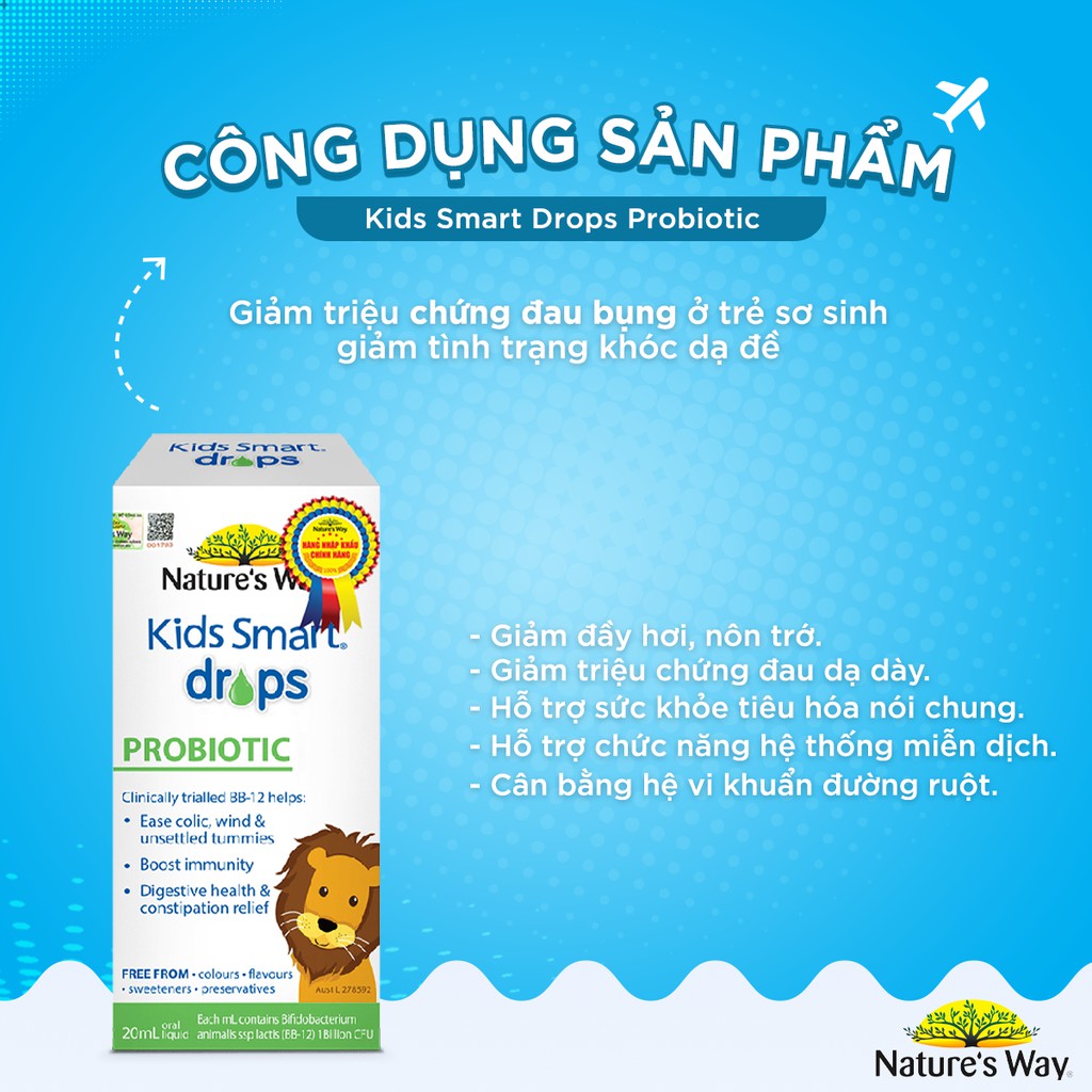 [Mã FMCGMALL giảm 8% đơn từ 250K] Siro Uống Nature's Way Kids Smart Drops Probiotic Bổ Sung Men Vi Sinh Cho Bé 20ml