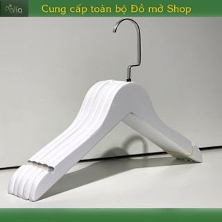 Móc gỗ treo quần áo, Móc gỗ treo áo nữ cổ tròn màu trắng đầu móc vuông sáng ( Hàng loại I )