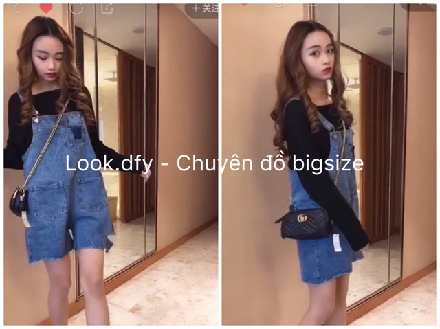 (Order-ảnh thật) có bigsize Quần yếm jeans lửng rách đùi phối 2 túi ullzang 2019