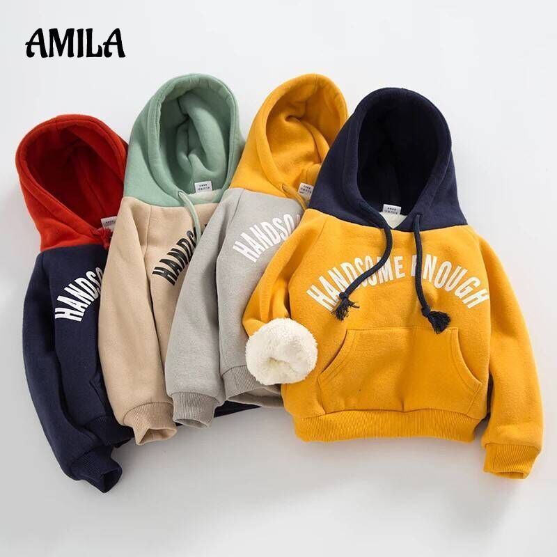 Áo hoodie AMILA dày in họa tiết chữ cái phong cách nước ngoài thời trang dành cho trẻ em