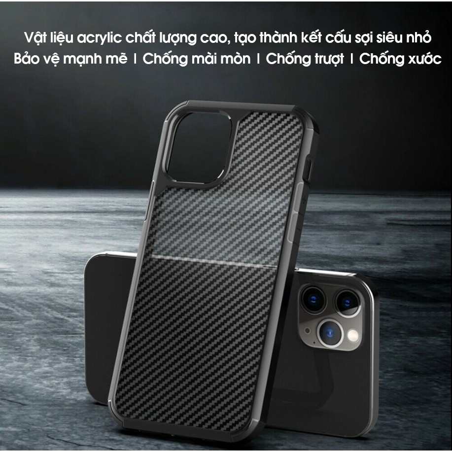 Ốp lưng IPAKY cho iPhone 15/ 15 Plus/ 15 Pro/ Max/ 14/ 14 Plus/ 14 Pro/ Max/ 13/ 12/ 11 Series - Mặt lưng CARBON TRONG